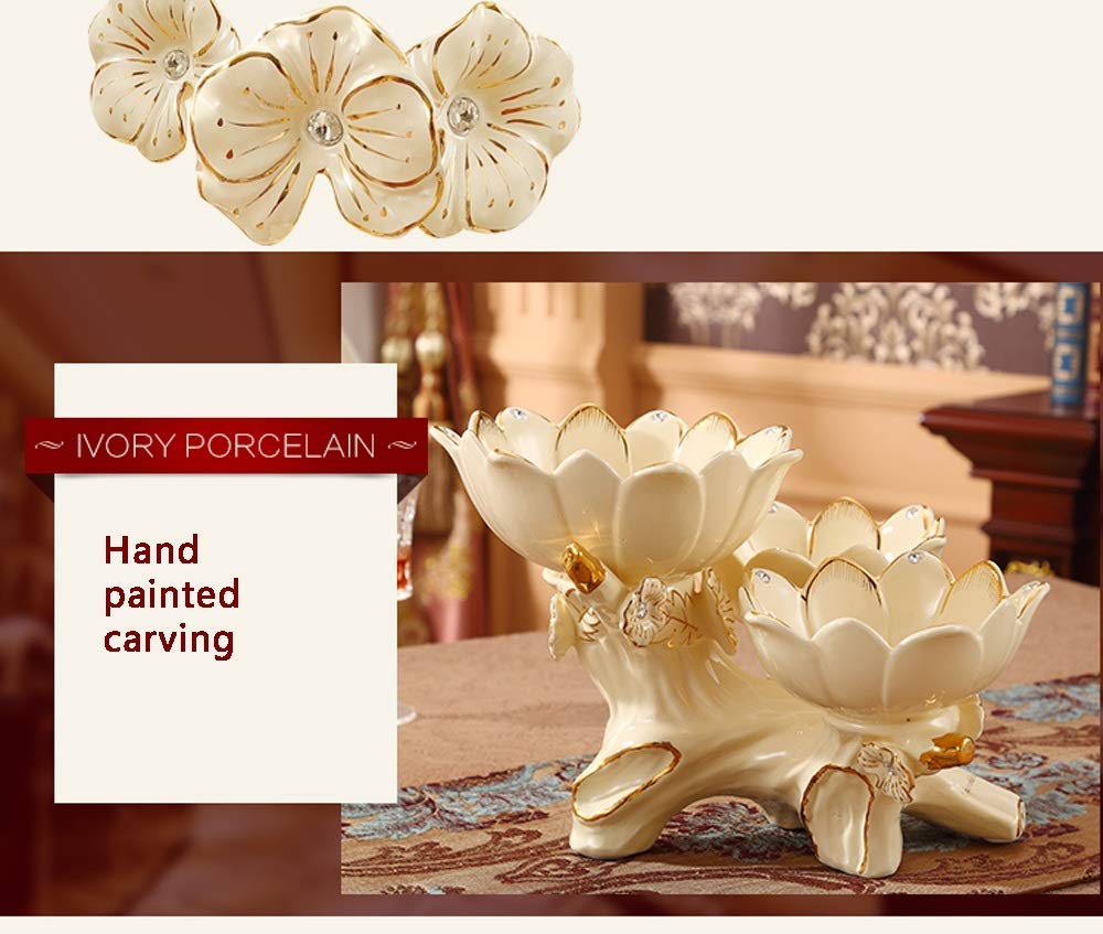 Lotus Three-Grain Dried Fruit Plate - European Style Ceramic Double Fruit Bowl, Modern Multi-Layer Snack Tray for Living Room, Kitchen & Dining Room - Perfect for Serving Nuts, Candy, Fruits & Appetizers