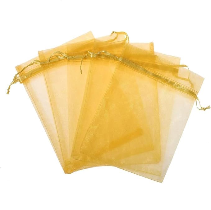 Avanti Creations Golden Clear Plain Potli Bags - 20 Pack (10x14cm) | Organza Drawstring Pouches for Jewelry, Wedding Favors & Party Gifts | Perfect for Indian Weddings, Bridal Showers & Festival Return Gifts