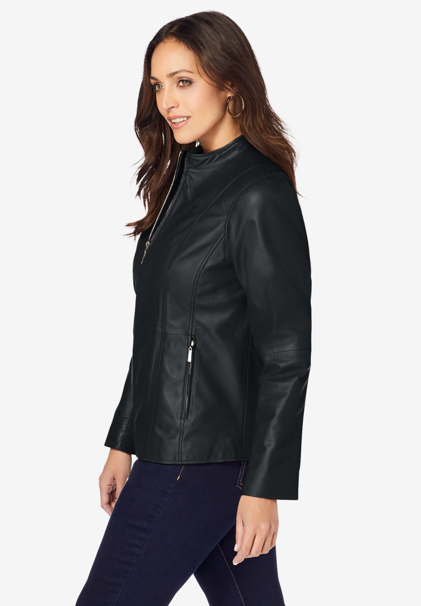 Jessica London Women's Plus Size Zip Front Leather Jacket - Stylish Faux Leather Moto Jacket for Curvy Women | Perfect for Casual Outings, Date Nights & Fall Layering