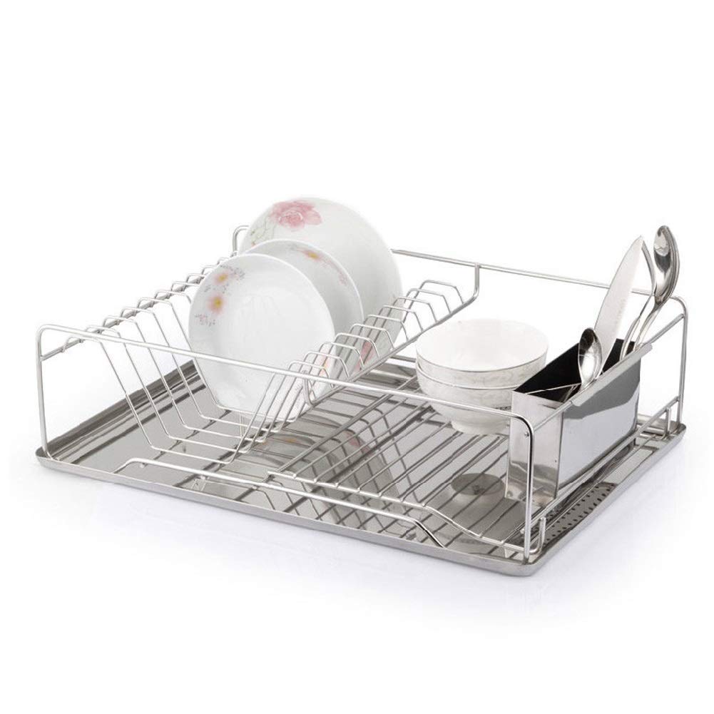 XLAHD Stainless Steel Dish Drainer Drying Rack with Removable Drip Tray - Large Kitchen Organizer for Pots, Bowls, Plates & Utensils (47x32x13.5cm, Silver) - Perfect for Countertop Storage, Mug & Napkin Holders - Ideal for Small Kitchens, Apartments & Dish Drying Stations