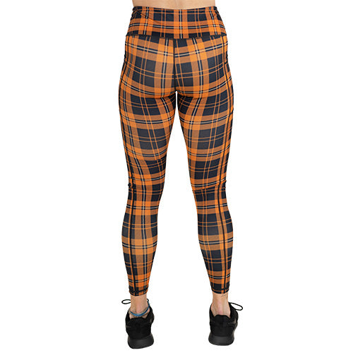 Stylish Pumpkin Patch Plaid Leggings for Women - Fall Fashion Stretch Comfort Pants for Autumn Outfits, Halloween, Thanksgiving & Cozy Seasonal Wear