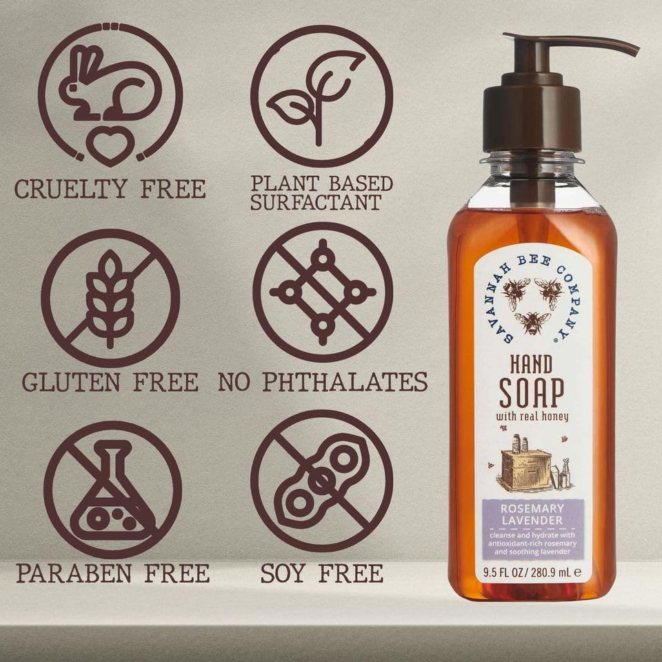 Savannah Bee Company Natural Liquid Hand Soap with Essential Oils - Moisturizing & Antibacterial for Dry Skin - Perfect for Home, Kitchen & Bathroom Use