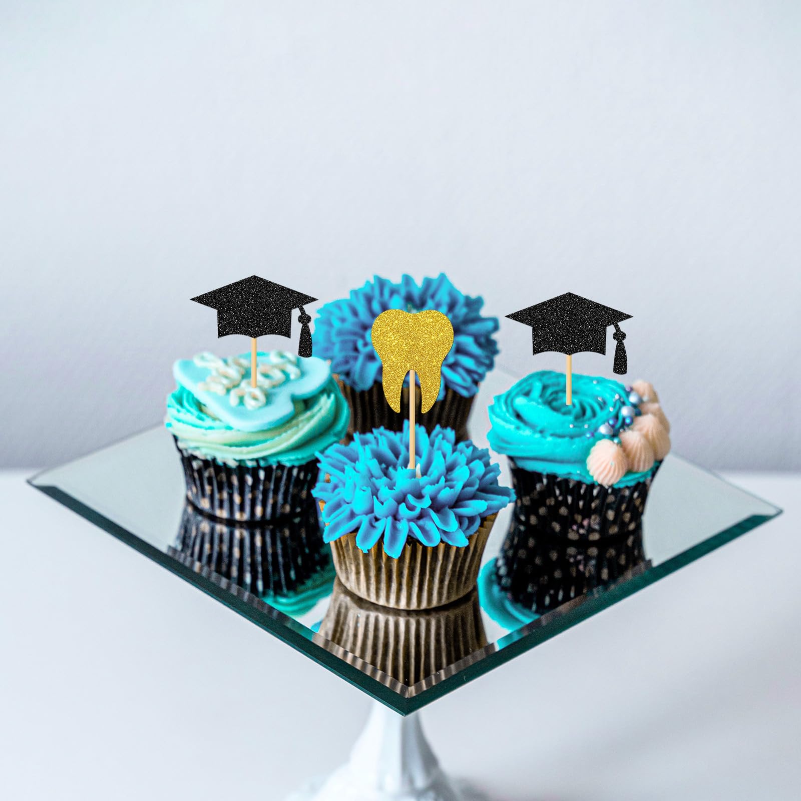 24 Pcs Dentist Graduation Cupcake Toppers - Gold Black Glitter Dental School Decorations for Graduation Party, Doctor Graduation, Dental Hygienist Celebration - Perfect for Cupcakes, Cakes, and Dessert Table Decor