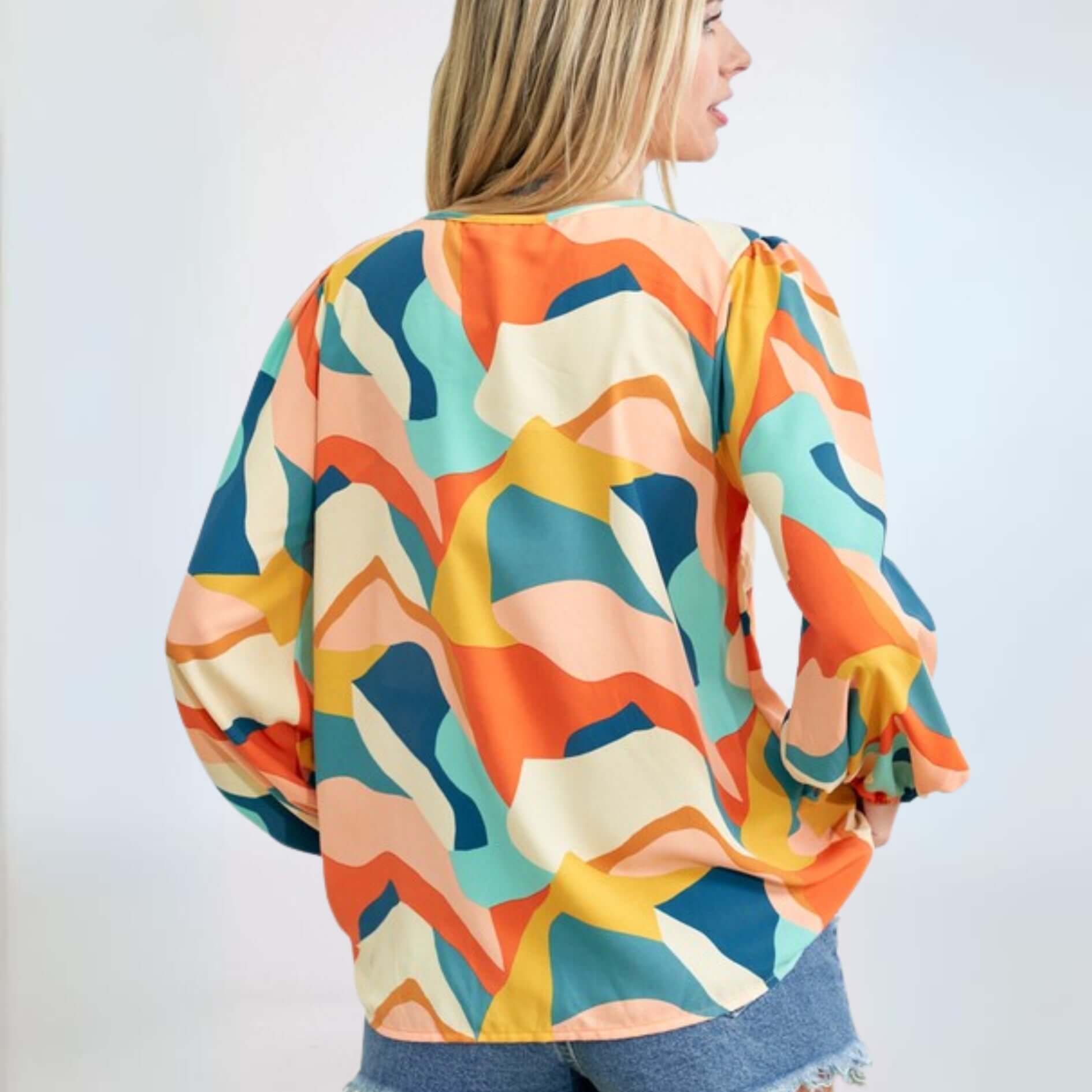 Stylish V-Neck Printed Blouse for Women | Trendy Floral Design | Made in USA | Perfect for Office Wear & Casual Outfits