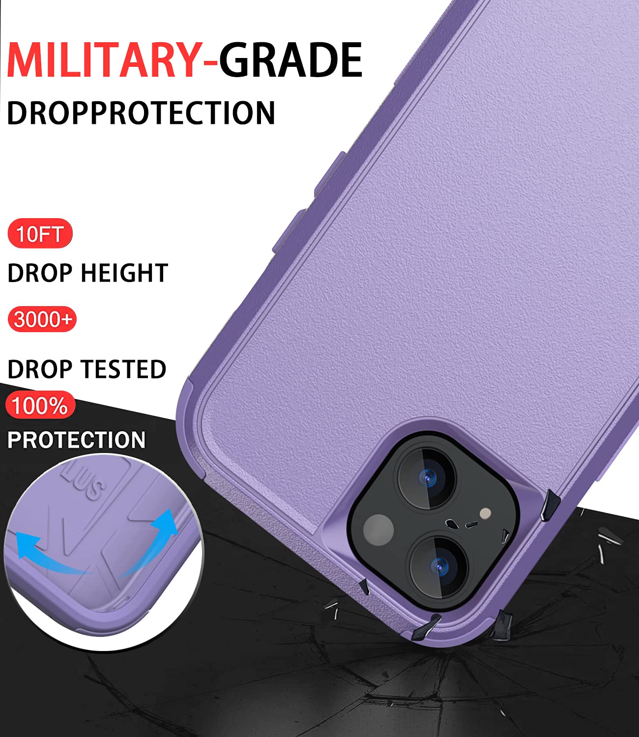 Shockproof Heavy Duty iPhone 13 Case - Military Grade Drop Proof & Dustproof Protection Cover for Apple iPhone 13 (Purple) | Perfect for Outdoor Adventures, Construction Work & Extreme Sports