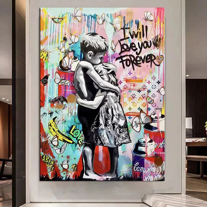 Banksy 'I Will Love You Forever' Canvas Wall Art - Unique Street Art Decor for Living Room, Bedroom & Office