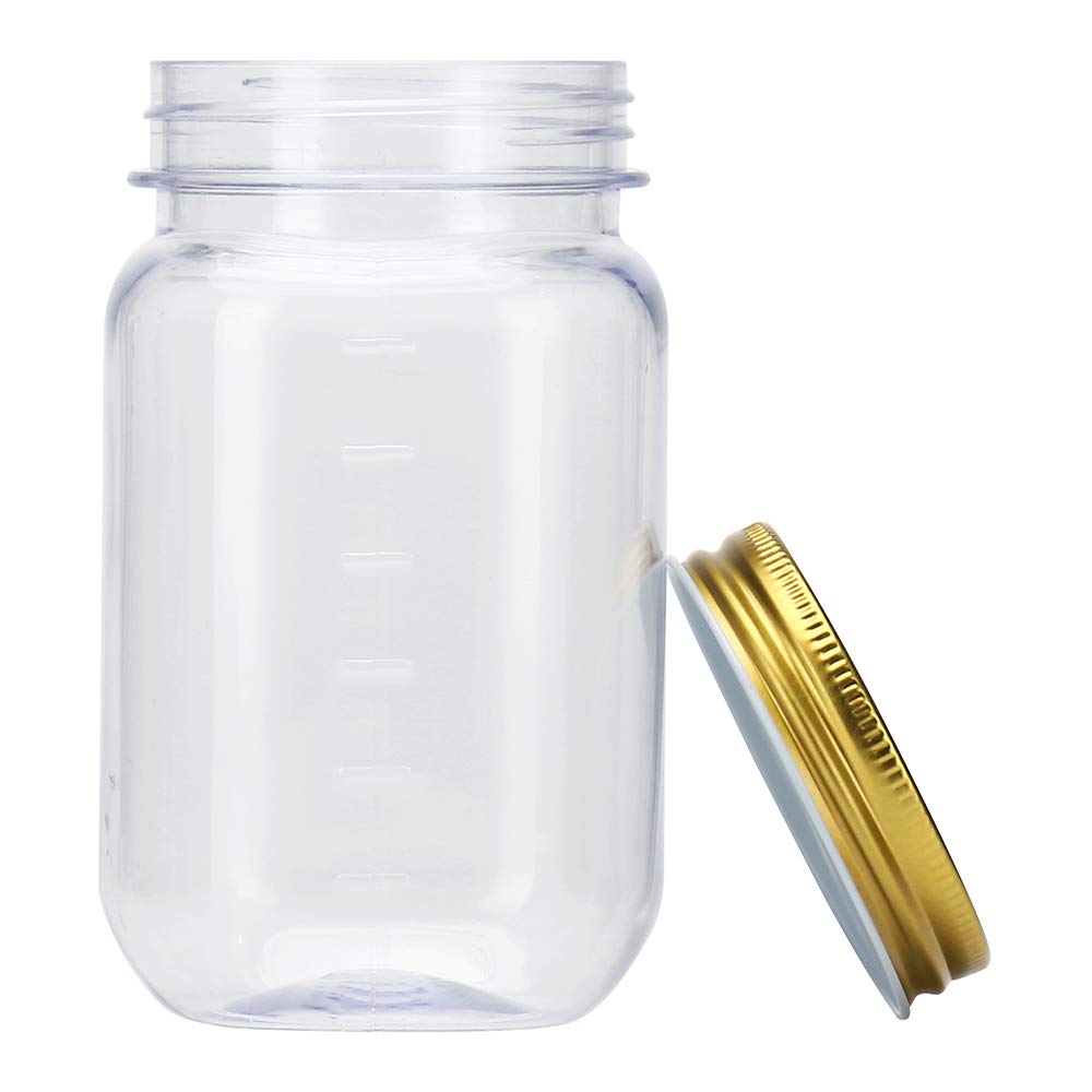 Novelinks 16oz Clear Plastic Jars with Gold Lids - 10 Pack BPA-Free Refillable Round Storage Containers for Kitchen Pantry Organization, Bathroom Essentials & Craft Supplies - Perfect for Spices, Cotton Balls, Beads and DIY Projects