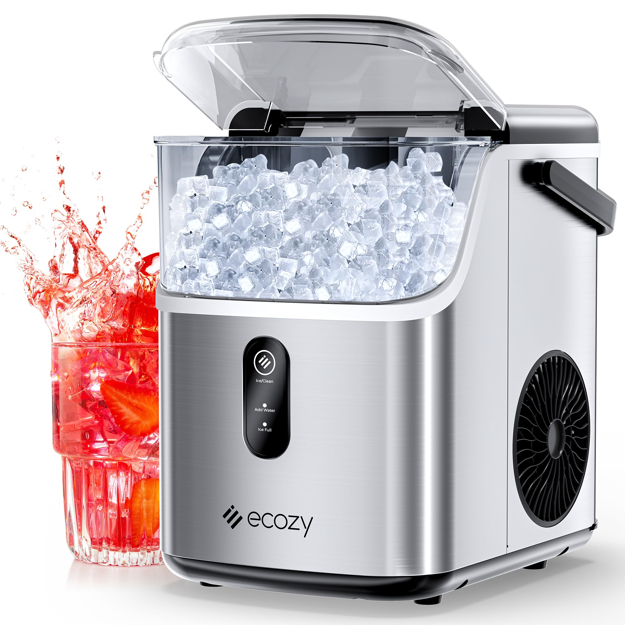 Ecozy Nugget Ice Maker Countertop - 33 lbs/24H Crushed Pellet Ice Machine with One-Click Operation & Self-Cleaning - Stainless Steel Ice Maker for Home, Kitchen, Bar, Office, Party & Outdoor Gatherings