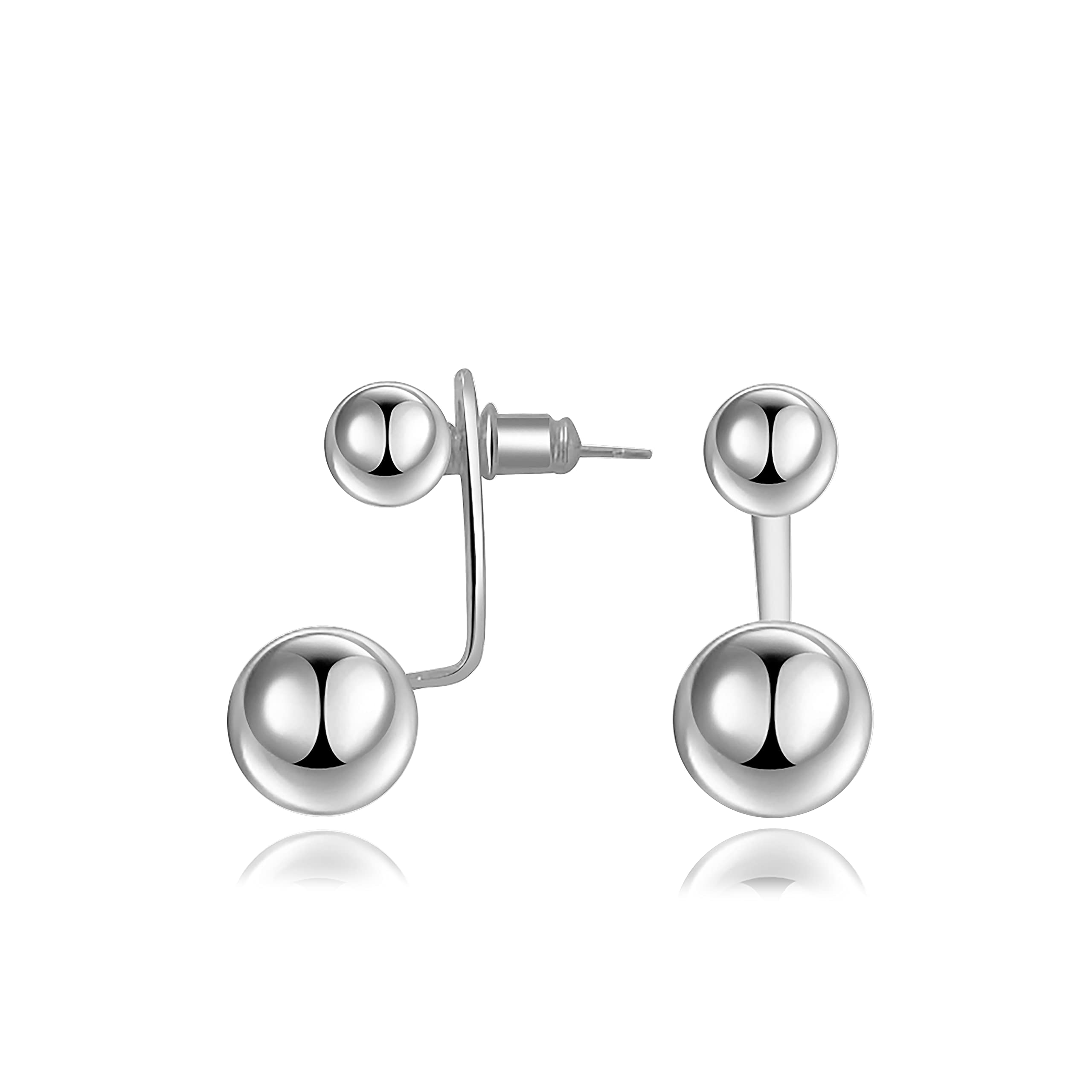Double Ball Jacket Earrings for Women - 2 in 1 Front & Back Pearl Stud Earrings - Elegant Jewelry for Party, Work & Everyday Wear