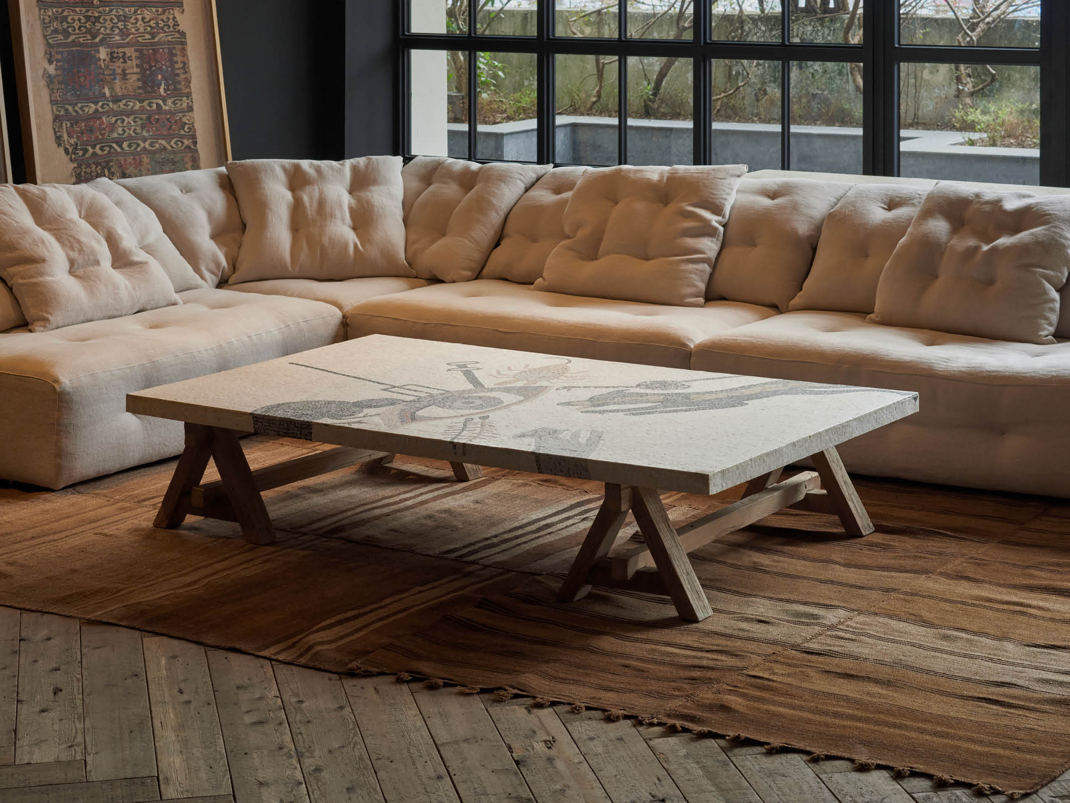Modern A-Frame Mosaic Coffee Table - Stylish Living Room Furniture for Home & Office Decor - Perfect for Lounges, Apartments, and Workspaces