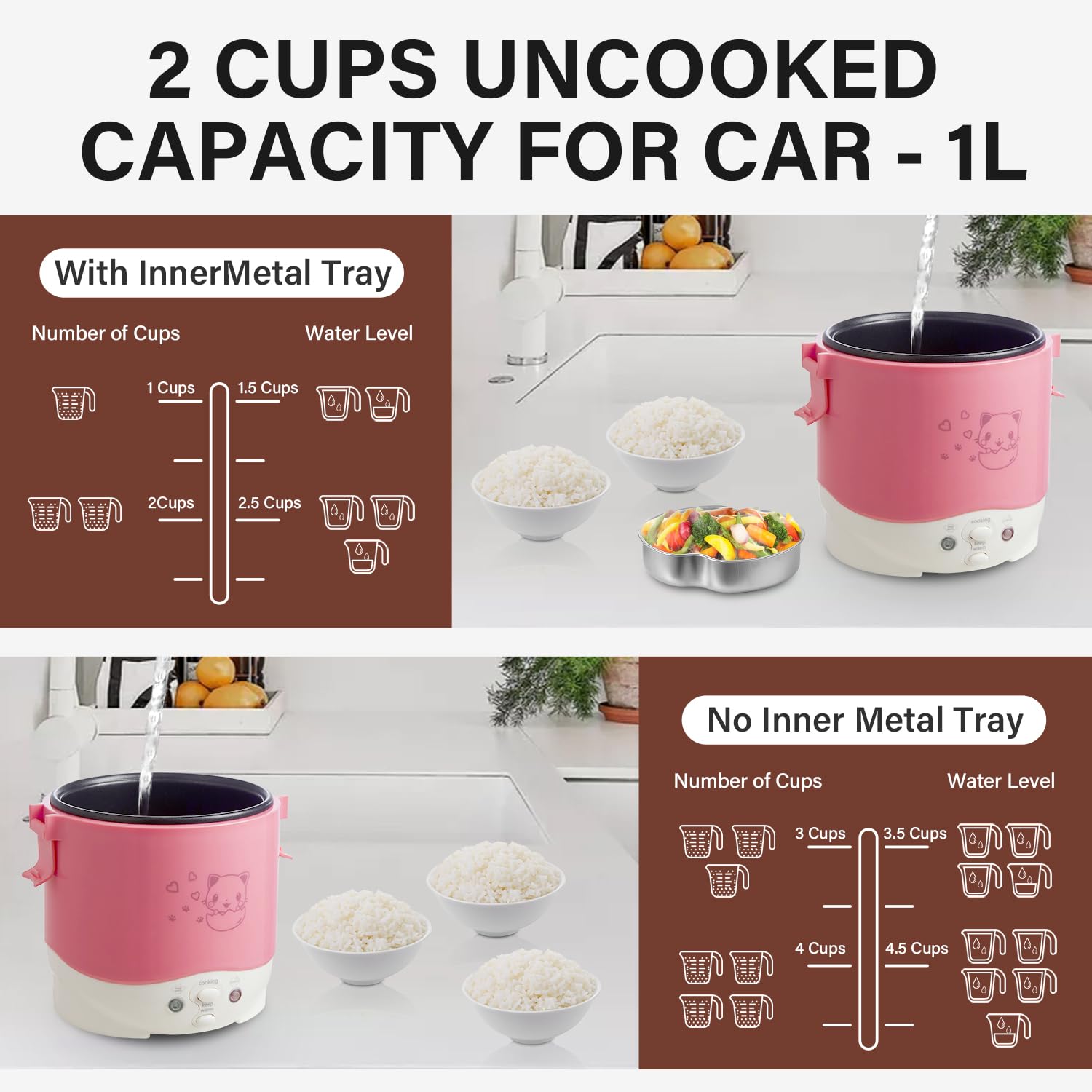 OSBA 12V Portable Small Rice Cooker for Car Travel - Compact Electric Lunch Box with Cooking, Heating & Keep Warm Function - Ideal for Road Trips, Camping & Office Use (Pink)