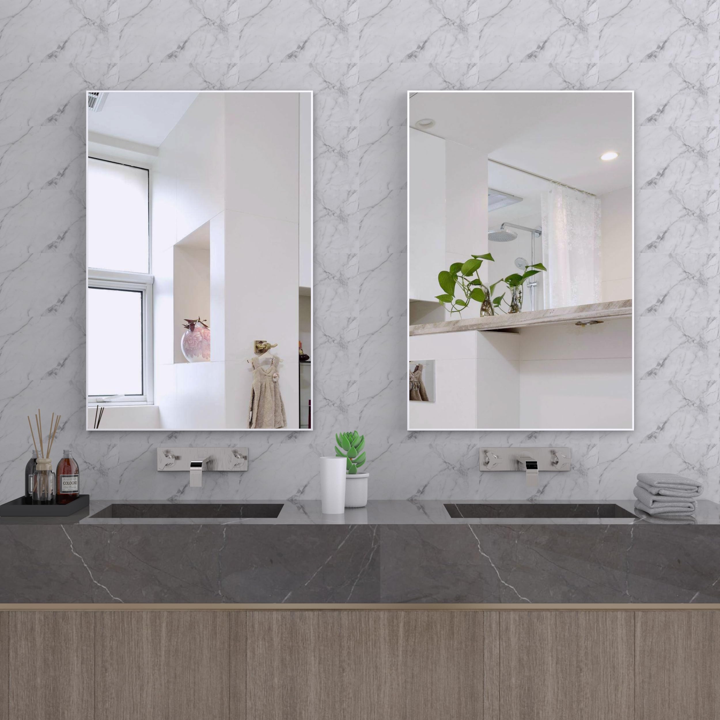 BEAUTME 36x24 Inch White Bathroom Mirror for Wall - Modern Rectangle Vanity Mirror with White Aluminum Frame, Shatterproof & Anti-Rust (Horizontal/Vertical) - Perfect for Bathroom, Bedroom, Dressing Room & Home Decor