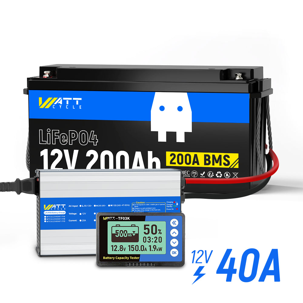 12V 200Ah LiFePO4 Deep Cycle Battery Kit with 500A Bluetooth Battery Monitor - Perfect for Solar Power Systems, RVs, Marine & Off-Grid Applications