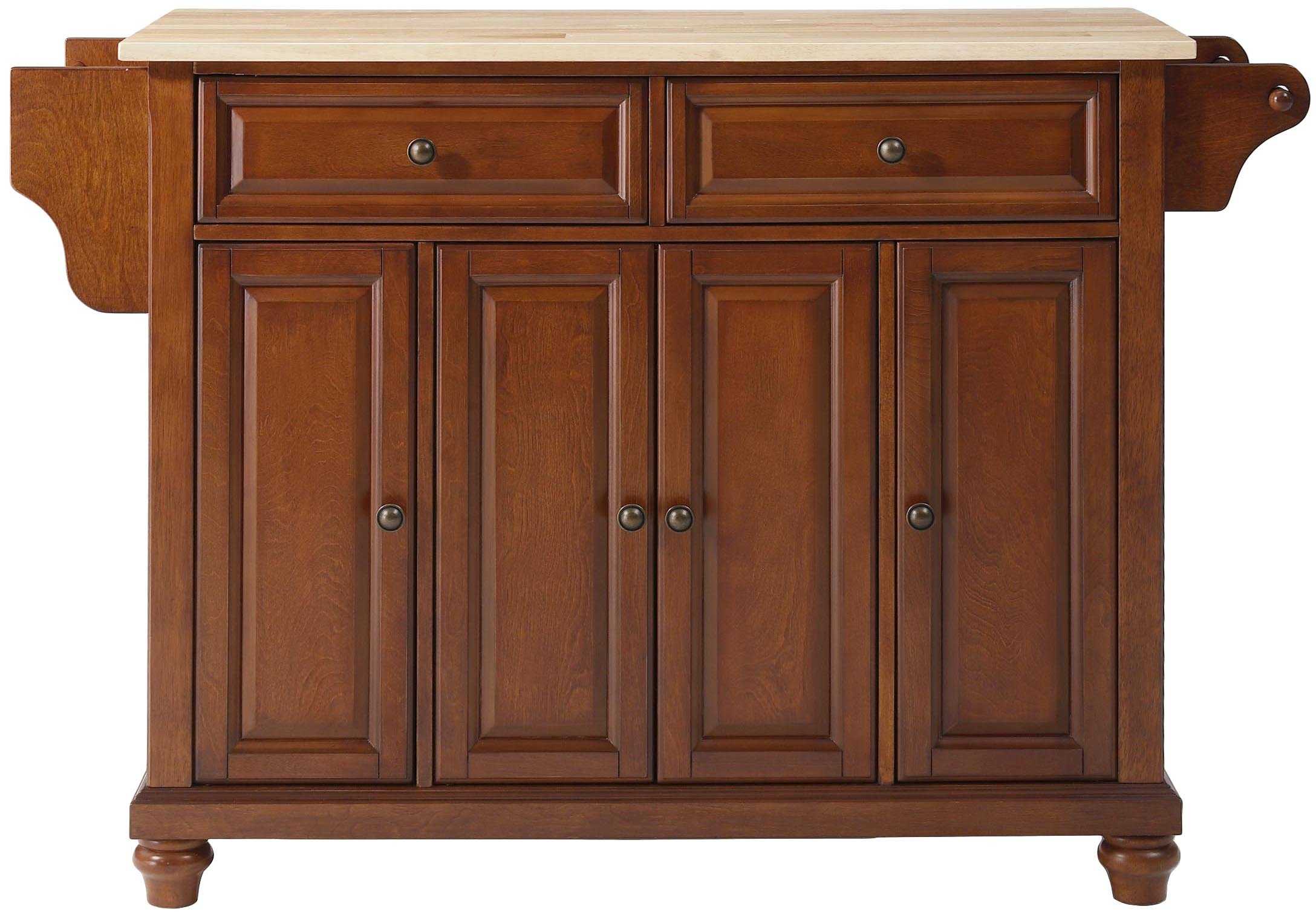 Crosley Cambridge Wood Top Rolling Kitchen Island Cart with Storage - Microwave Stand, Spice Rack, Cherry Finish - Perfect for Small Kitchens, Pantry Organization & Mobile Cooking Station