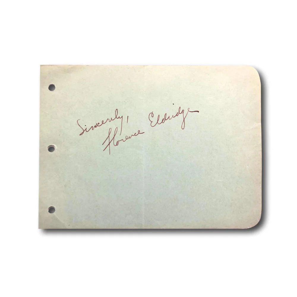 Florence Eldridge Hand Signed Autograph Album Page with JSA COA - Inherit the Wind Movie Memorabilia - Perfect for Collectors, Theater Enthusiasts & Vintage Hollywood Decor