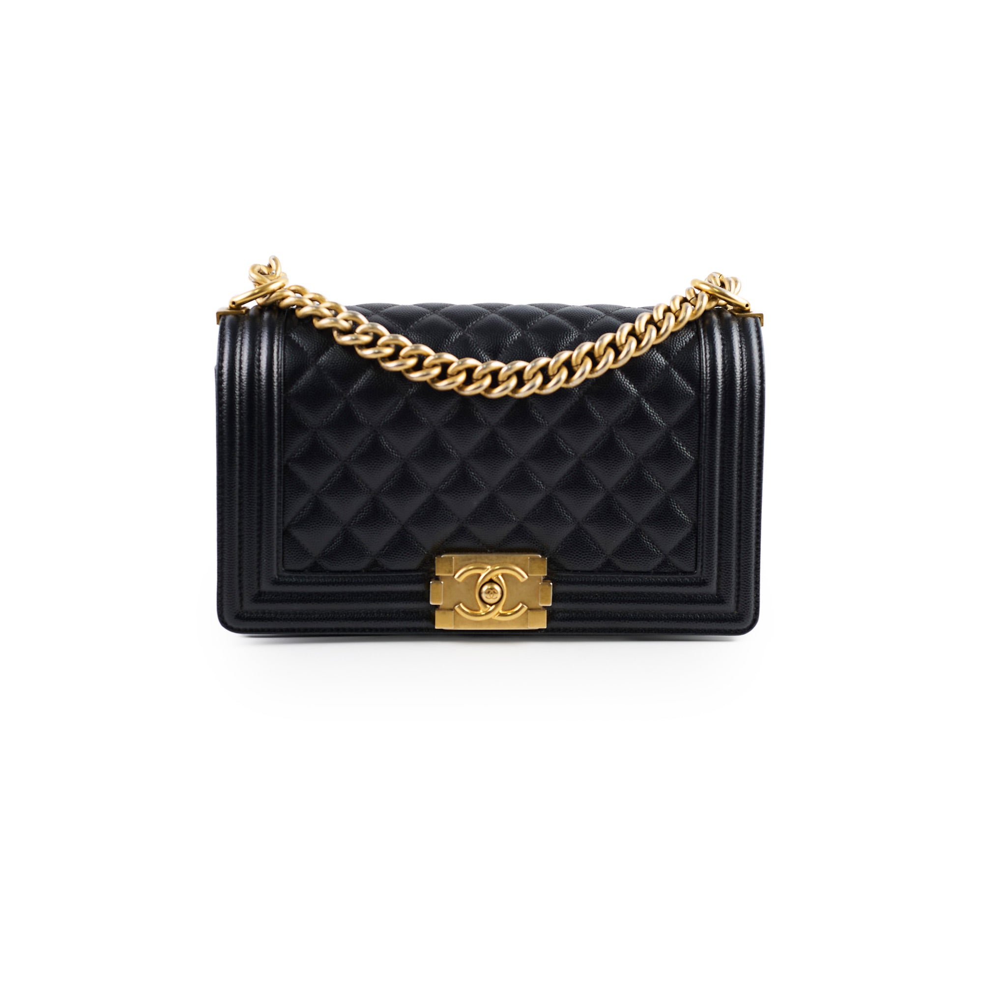 Chanel Caviar Leather Old Medium Boy Bag Black - 30 Series - Luxury Handbag for Women, Perfect for Evening Events & Special Occasions