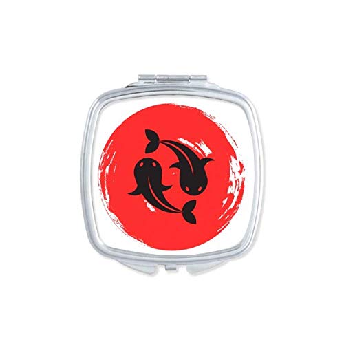 DIYthinker Goldfish Abstract Brush Japan Mirror - Portable Compact Pocket Makeup Mirror with Double Sided Glass for Travel, Home & Office Use