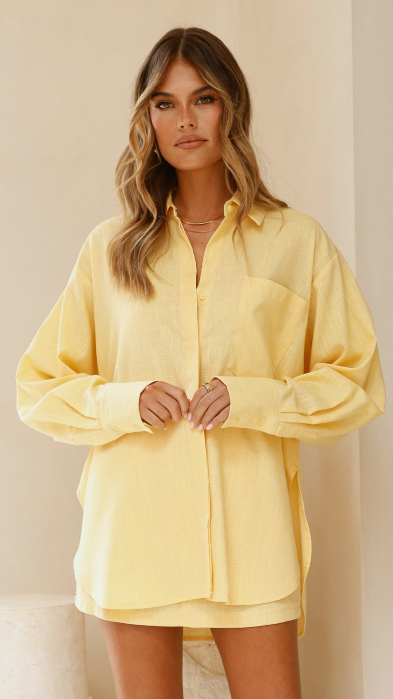 Charla Button Up Shirt for Women - Stylish Yellow Blouse for Casual & Office Wear | Perfect for Spring & Summer Outfits