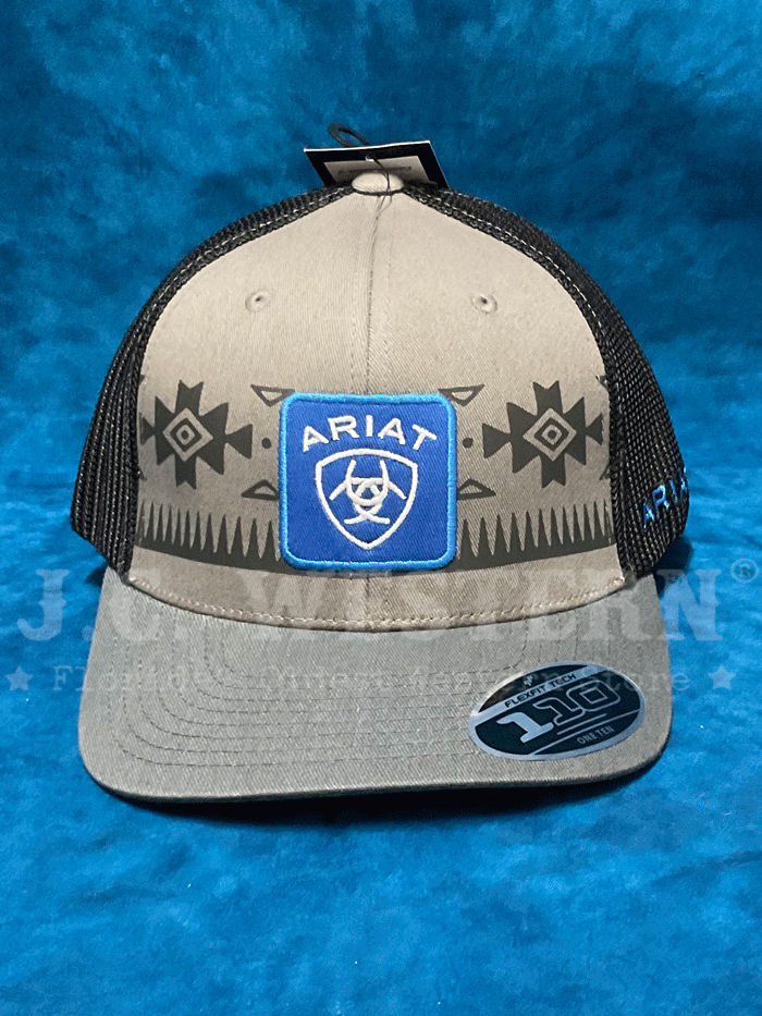Ariat A300064806 Flexfit 110 Snapback Hat - Southwestern Shield Design in Grey for Men | Perfect for Outdoor Adventures, Rodeos & Casual Wear