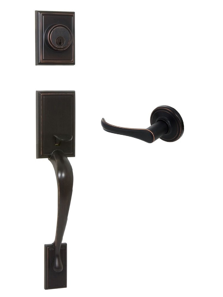 EZ-Set 240669 Kellington Single Cylinder Door Handle Set with Palmer Lever in Tuscany Bronze - Perfect for Bedroom, Bathroom & Interior Doors