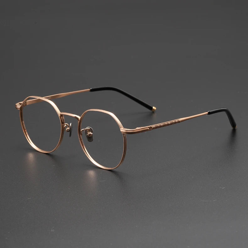 Unisex Black Titanium Polygon Round Full Rim Eyeglasses 14919 - Stylish & Durable for Work, Reading & Everyday Wear