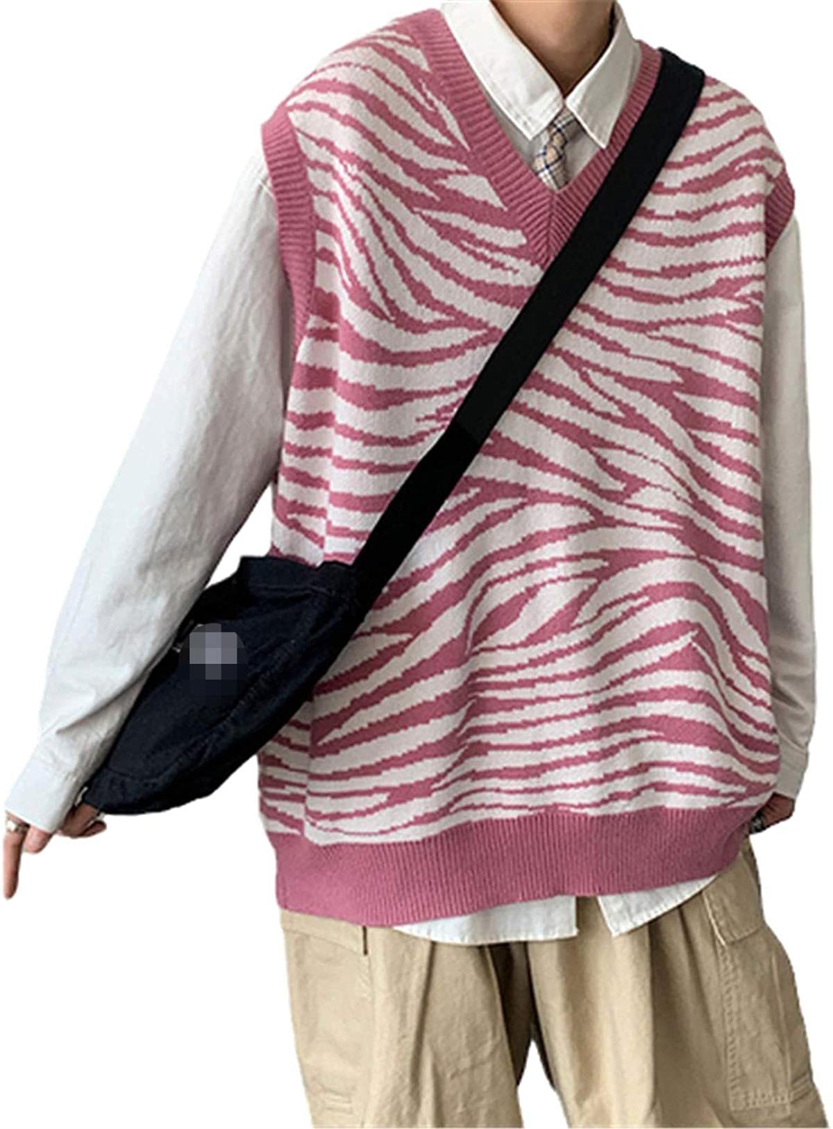 Men's V-Neck Sweater Vest - Sleeveless Pullover Knitwear for Winter - Casual Loose Fit Korean Style Jumper for Layering & Office Wear