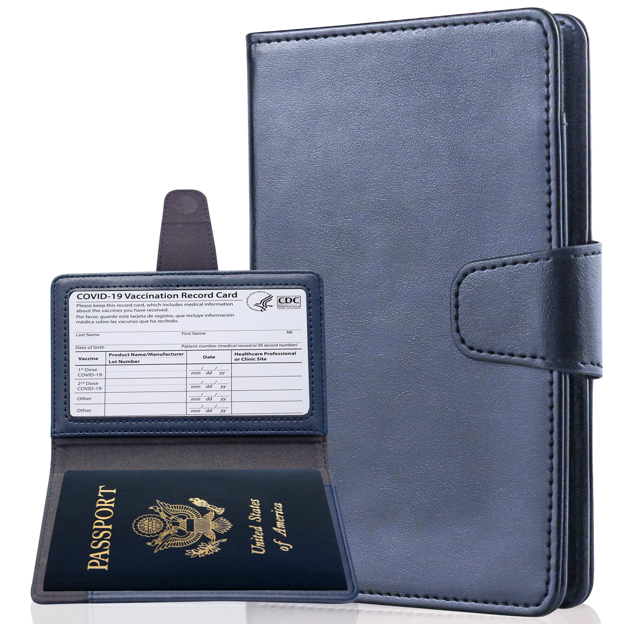 Premium RFID Blocking Passport Holder Wallet - Travel Essentials with Credit Card Slots & Air Ticket Pocket - Secure & Stylish Blue Passport Cover for International Trips & Business Travel