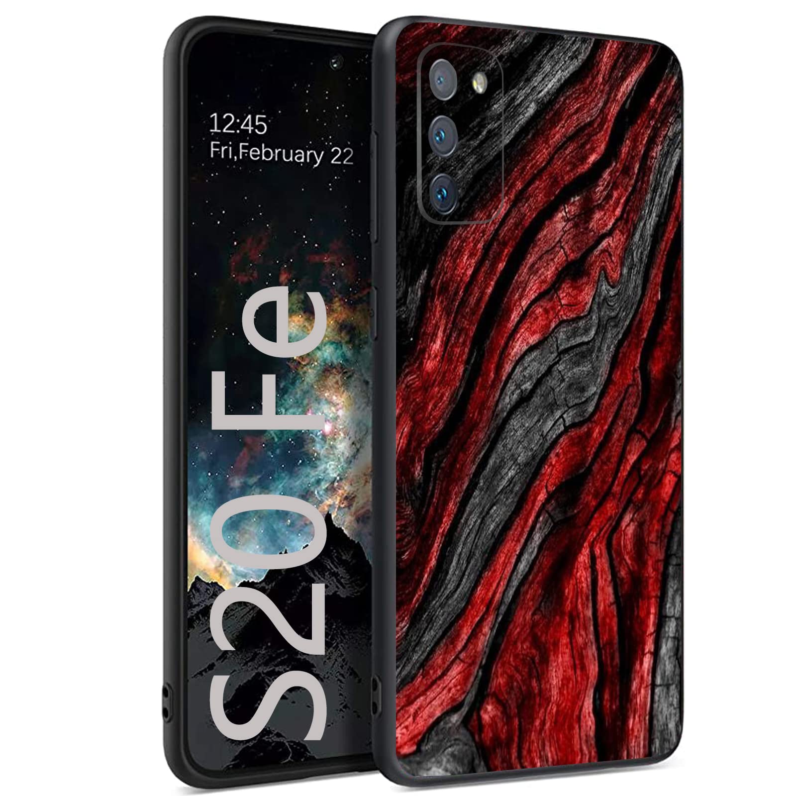 Premium Wood Grain Case for Samsung Galaxy S20 FE - Shockproof Silicone Cover with Trendy Hunting Camo Design (Black/Red) - Durable Protection for Men & Boys - Perfect for Outdoor Adventures & Daily Use