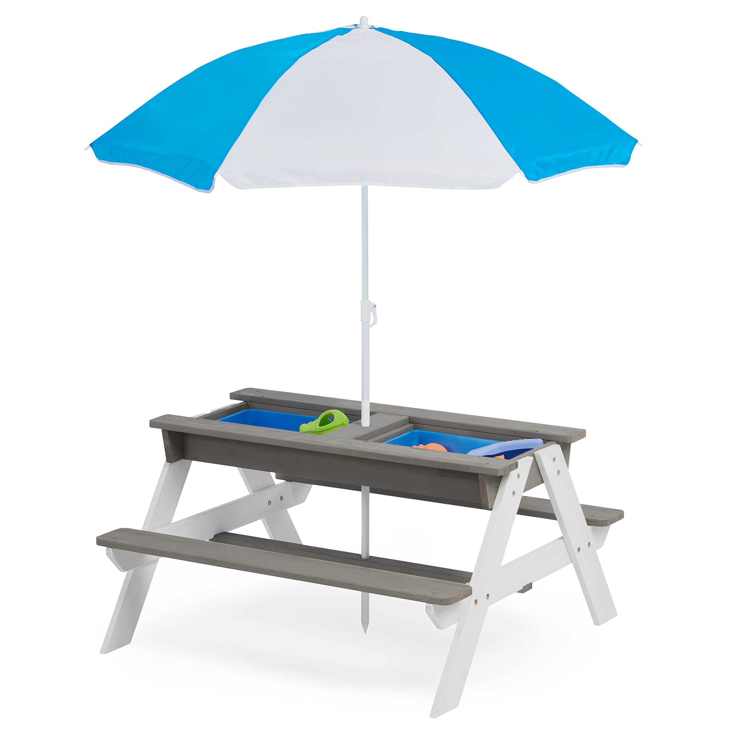 **Wooden Kids Picnic Table with Umbrella - Outdoor Sand & Water Activity Play Table for Backyard, Patio, Garden - Perfect for Toddlers & Preschoolers Playtime**