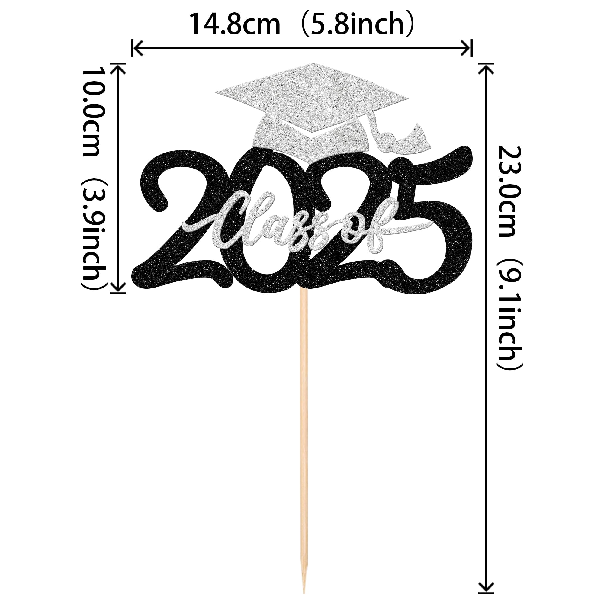 2025 Graduation Cake Topper - Glitter Graduation Cap Cake Pick for Class of 2025, Congrats Grad Cake Decoration - Perfect for 2025 Graduation Party Decor, Birthday Celebrations & Dessert Toppings (Black & Silver)
