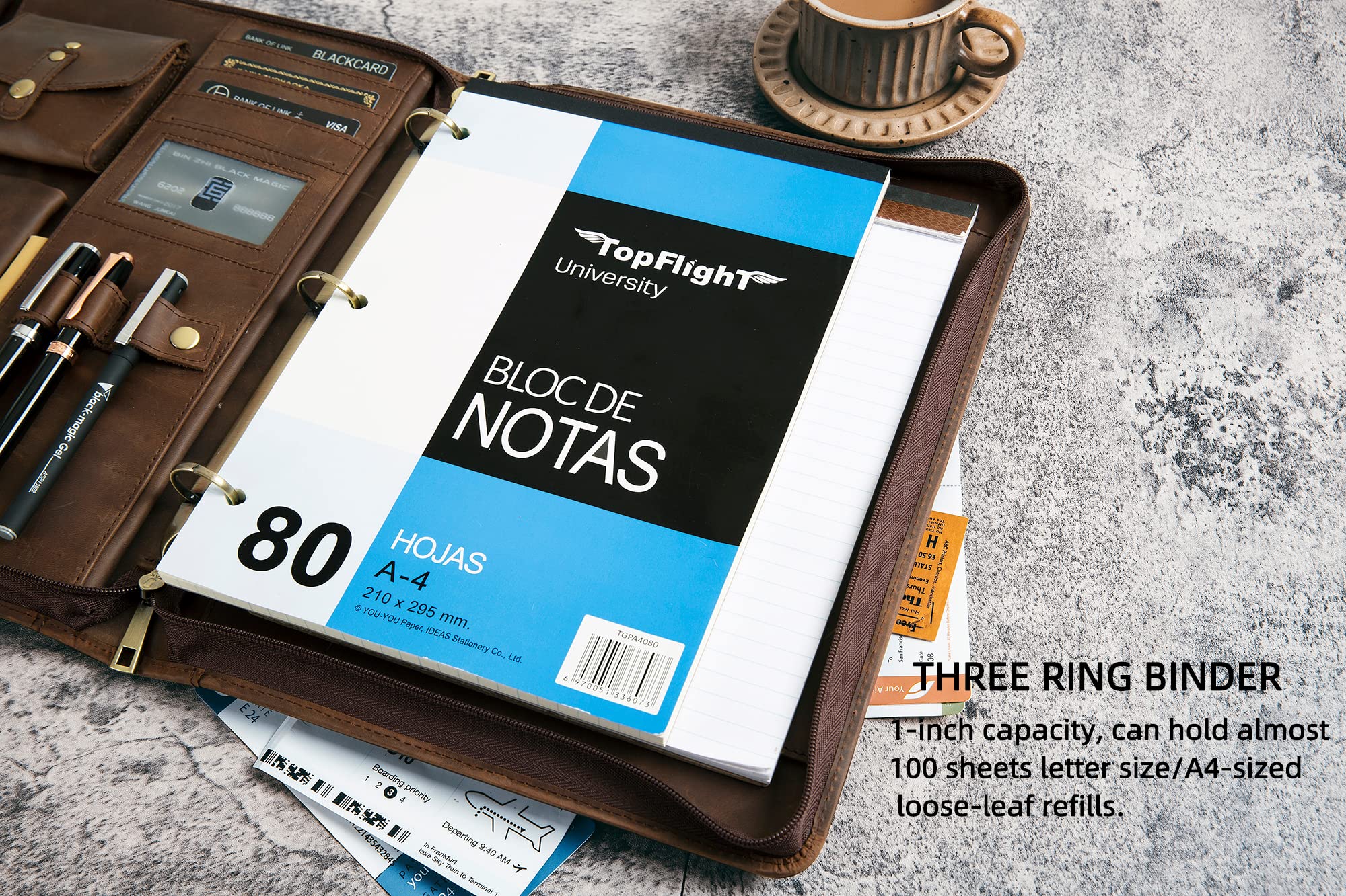 Premium Leather Portfolio with 3-Ring Binder - Personalized Zippered Executive Padfolio & Organizer - Custom Engraved Leather Folder for Men & Women (Dark Khaki) - Perfect for Business Meetings, Corporate Gifts & Professional Presentations