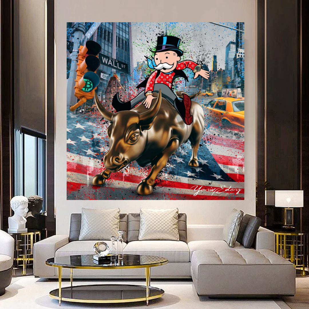 Alec Monopoly Wall Street Canvas Art - Forex Money Power Wall Decor for Home & Office - Perfect for Living Room, Bedroom, or Office Inspiration