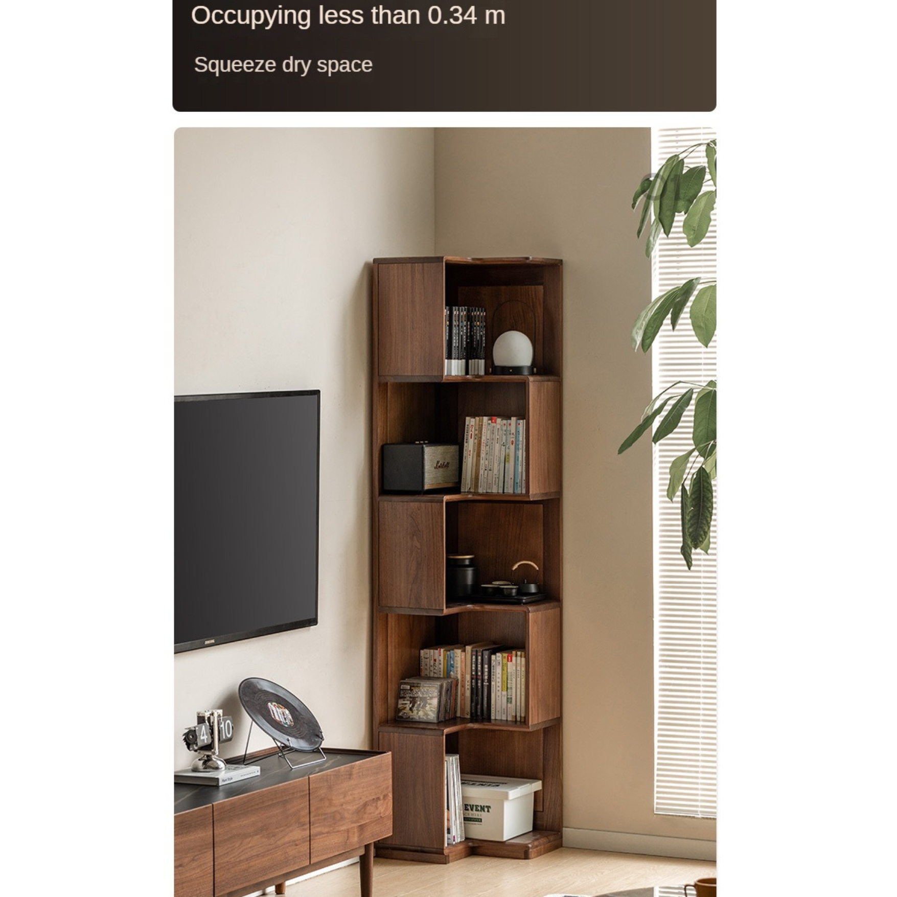 Solid Black Walnut Wood Corner Bookcase Shelf - Stylish Storage for Books, Decor & Small Spaces | Perfect for Living Room, Office & Bedroom Organization