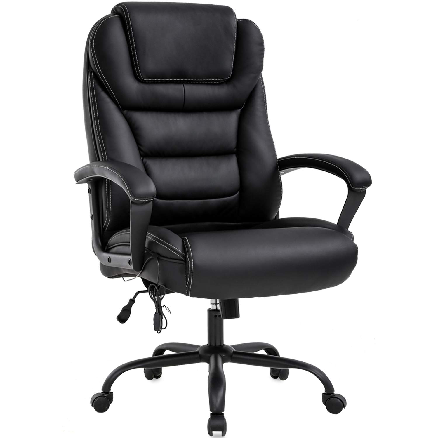 Big and Tall Office Chair 500lbs Capacity - Extra Wide Seat Ergonomic Desk Chair with Adjustable Lumbar Support & Armrests - High Back PU Leather Executive Computer Chair for Heavy People & Women - Perfect for Home Office, Gaming, and Long Work Sessions (Black)