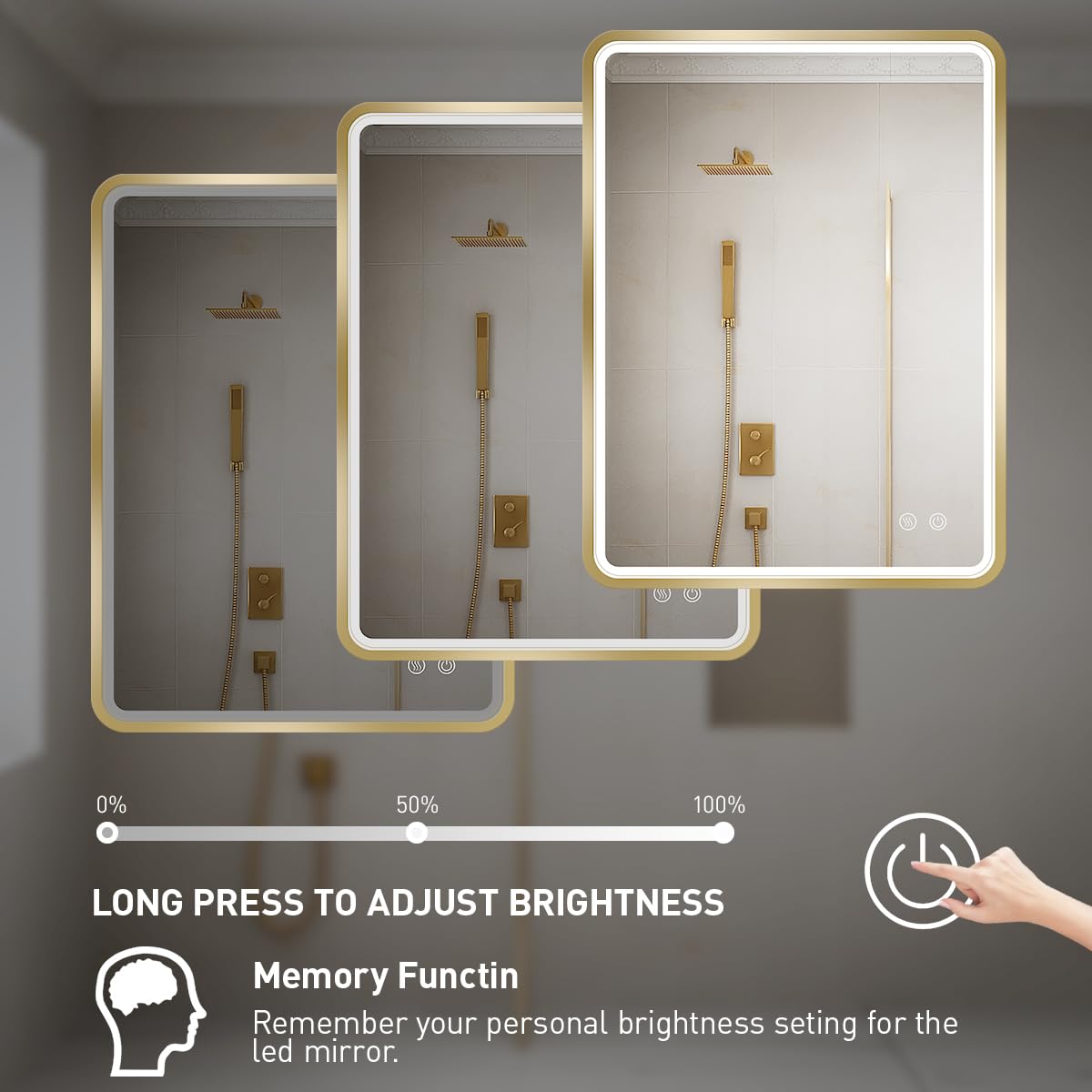 24x32 Inch LED Bathroom Mirror with Lights - Gold Framed Wall Mounted Vanity Mirror, Anti-Fog, Dimmable & Touch Control for Makeup (Horizontal/Vertical) - Perfect for Modern Bathrooms, Dressing Rooms & Vanity Areas