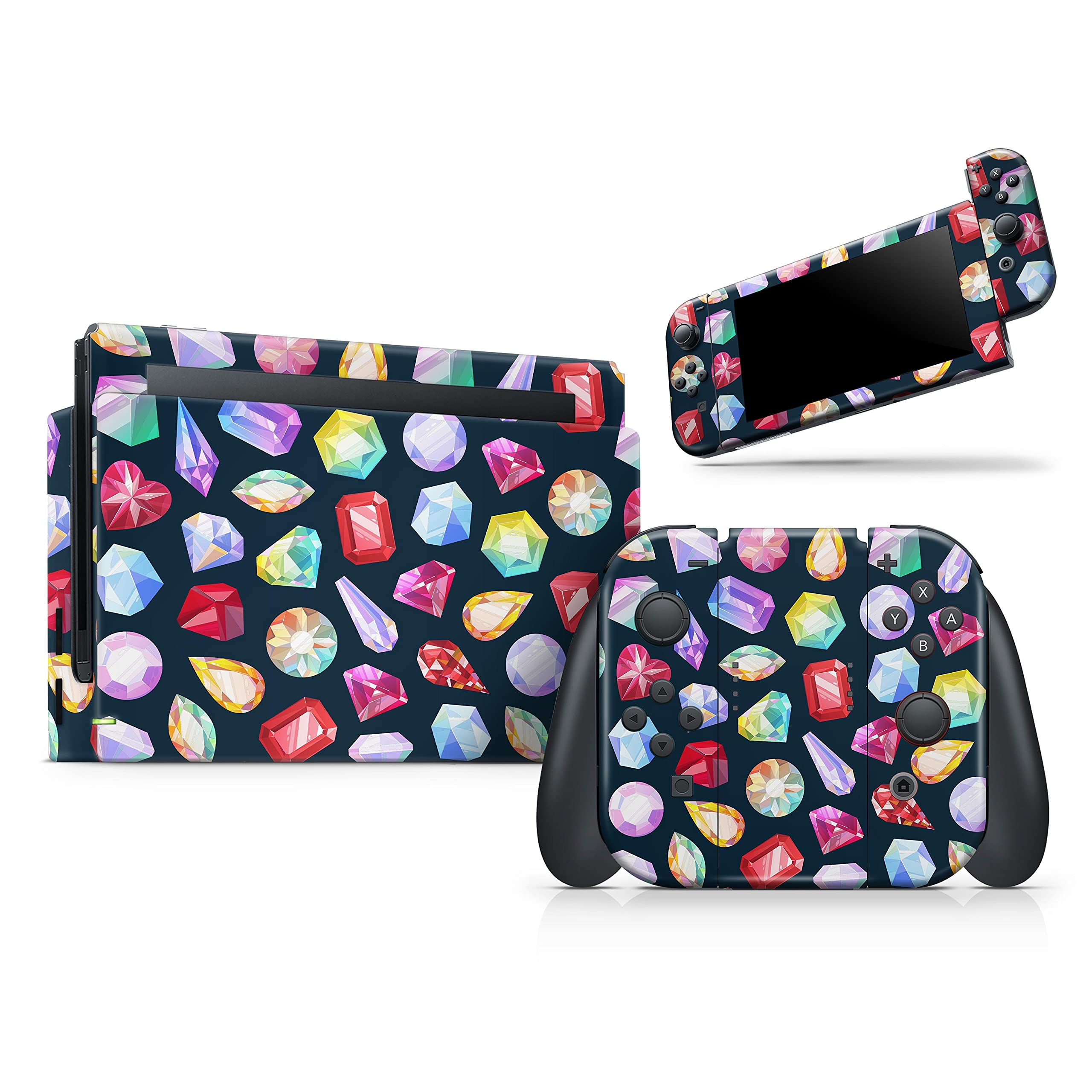 Nintendo Switch & Joy-Con Skin Decal - Scratch-Resistant Removable Vinyl Wrap Cover with Colorful Vector Gems - Perfect for Gaming Protection & Customization