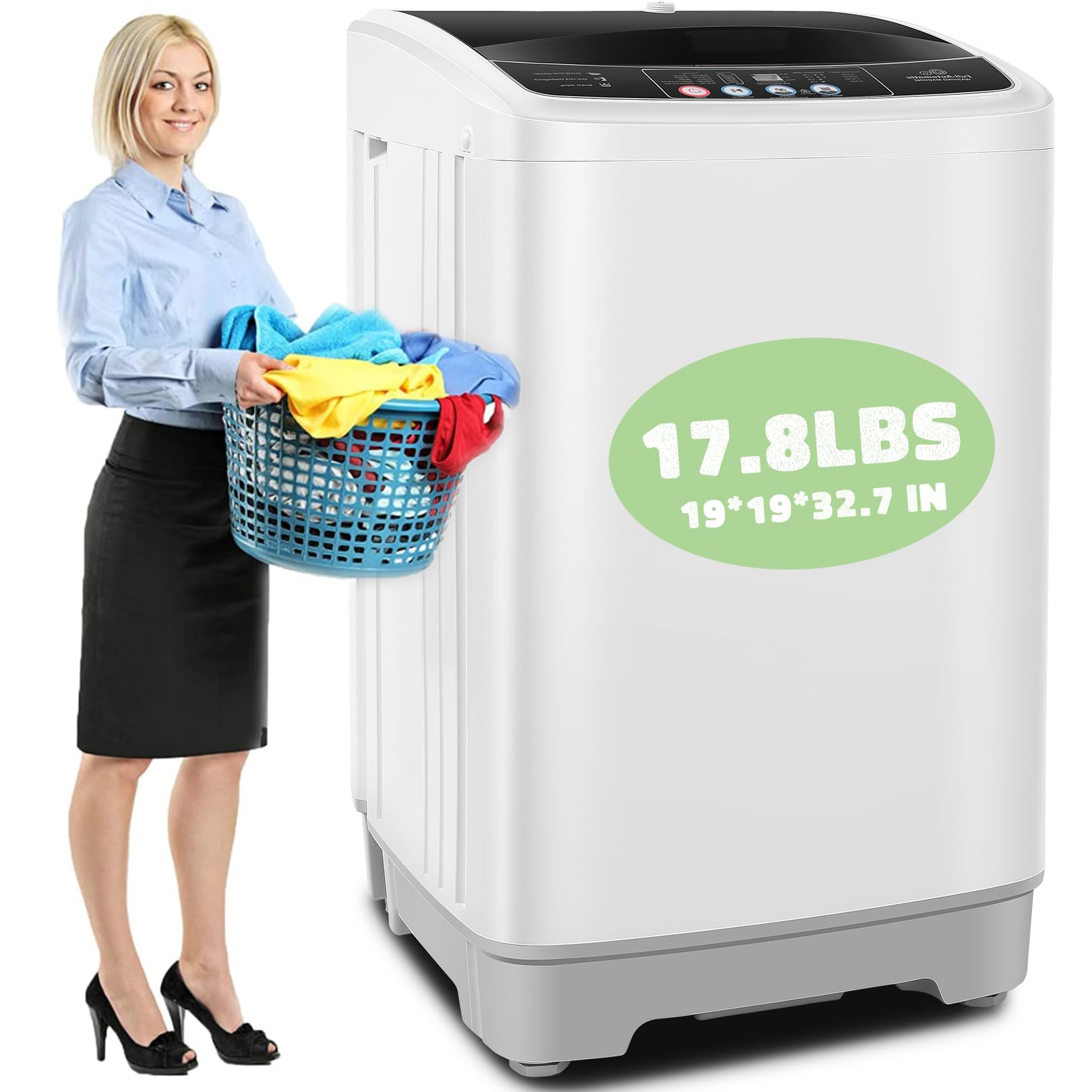 Nictemaw 2.4 Cu.ft Full-Automatic Portable Washing Machine - 17.8Lbs Capacity Compact Washer with Drain Pump, 10 Wash Programs & 8 Water Levels - Perfect for Apartments, Dorms, RVs, Camping & Small Spaces