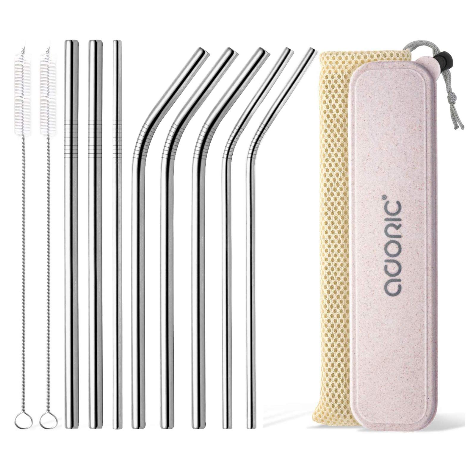 Eco-Friendly Reusable Metal Straws with Case - 8 Pack Stainless Steel Drinking Straws (Straight & Curved) + 2 Cleaners | Portable for Travel, Home, Office & Outdoor Activities