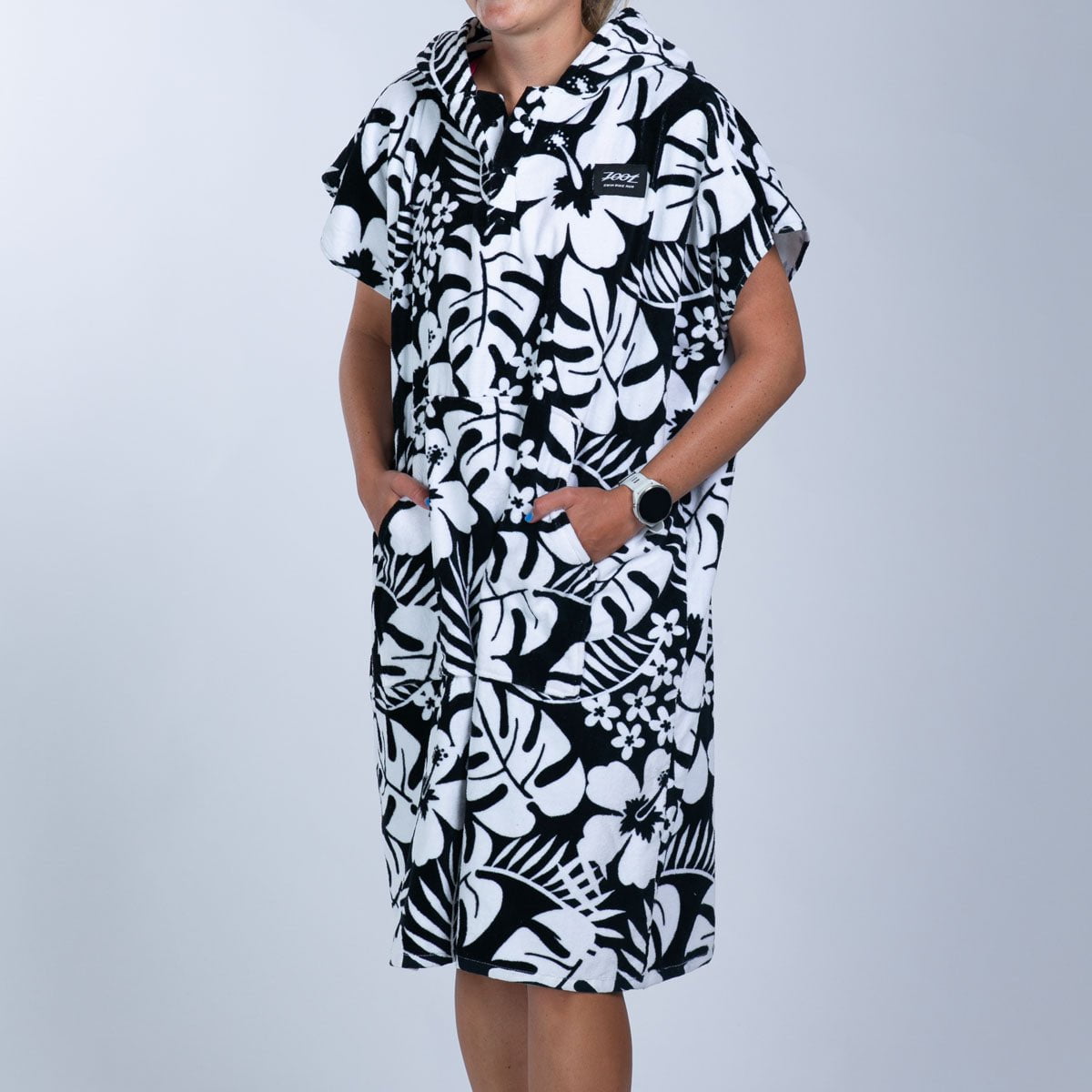 Waterproof Transition Poncho for Women - Floral Hibiscus Print Raincoat - Perfect for Outdoor Activities, Beach, and Travel
