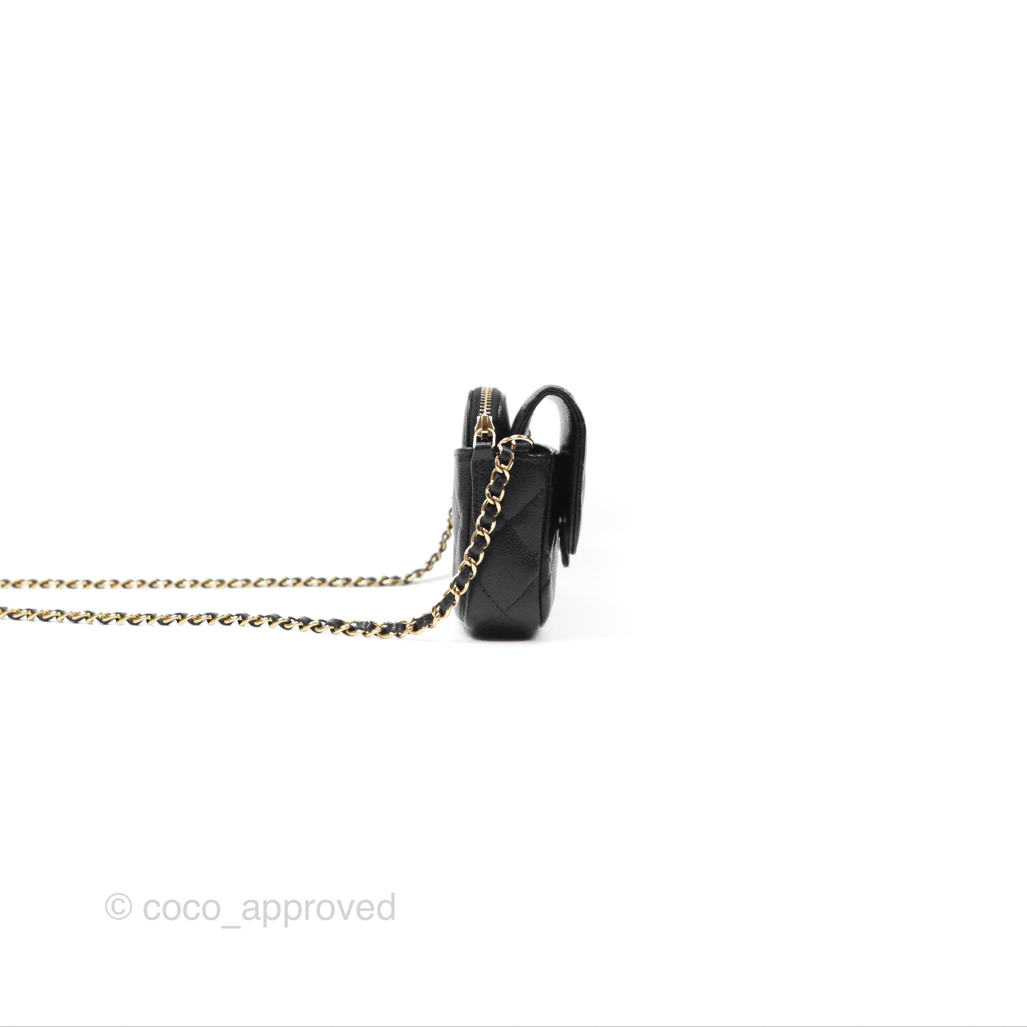 Chanel Classic Flap Phone Holder with Chain - Black Caviar Leather & Gold Hardware | Luxury Phone Crossbody Bag for Women | Perfect for Parties, Shopping & Everyday Use