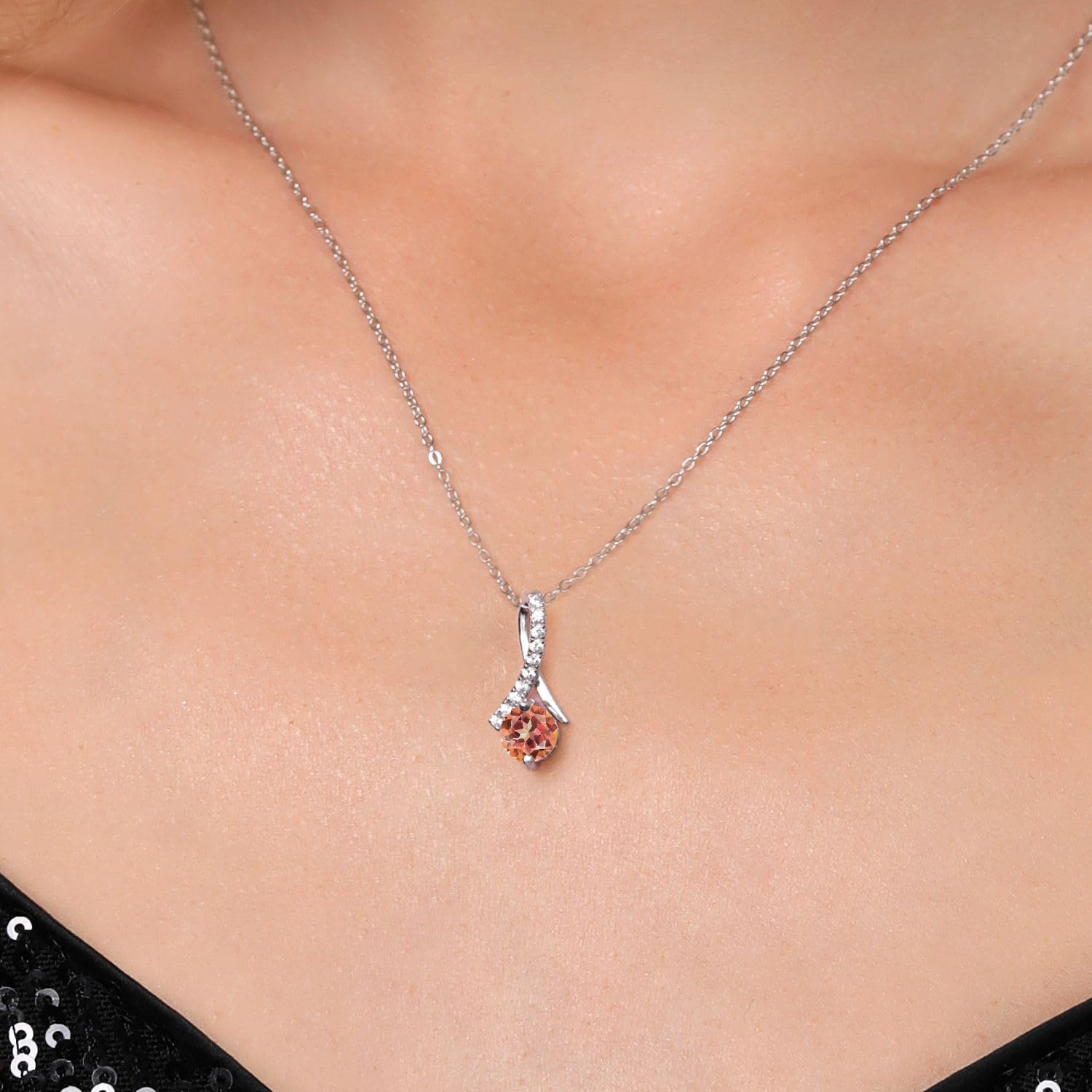 Gem Stone King 925 Sterling Silver 6MM Round Birthstone Pendant Necklace for Women - 18 Inch Chain - Perfect for Birthdays, Anniversaries & Special Occasions