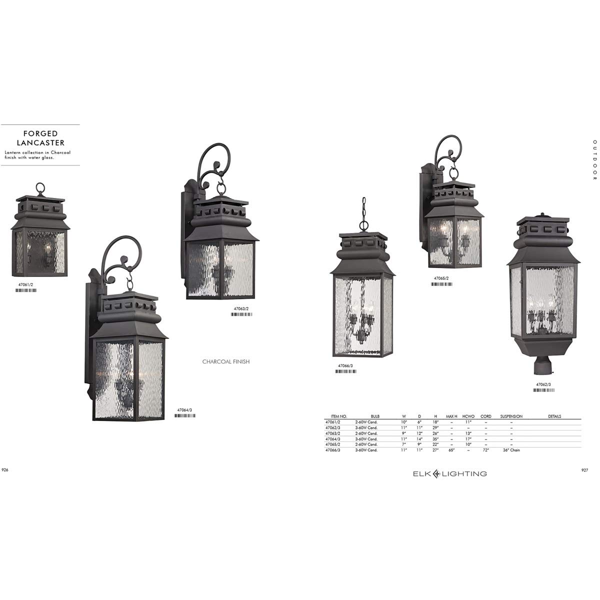 Elk Lighting 47062/3 Forged Lancaster Collection 3-Light Outdoor Post Light in Charcoal - Perfect for Patio, Garden, and Driveway Lighting