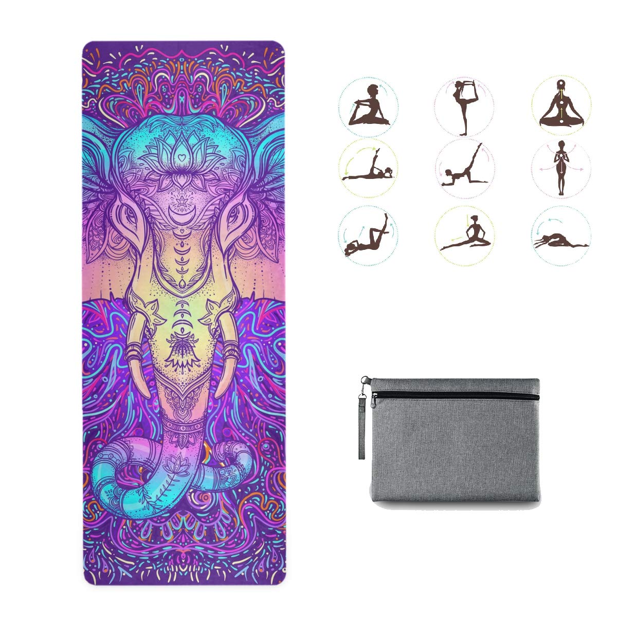 Premium Non-Slip Yoga Mat for Women - Foldable Travel & Home Gym Mat for Yoga, Pilates & Kids Workout | Waterproof, Elephant Design | Perfect for Home Exercise, Studio Classes & Outdoor Fitness