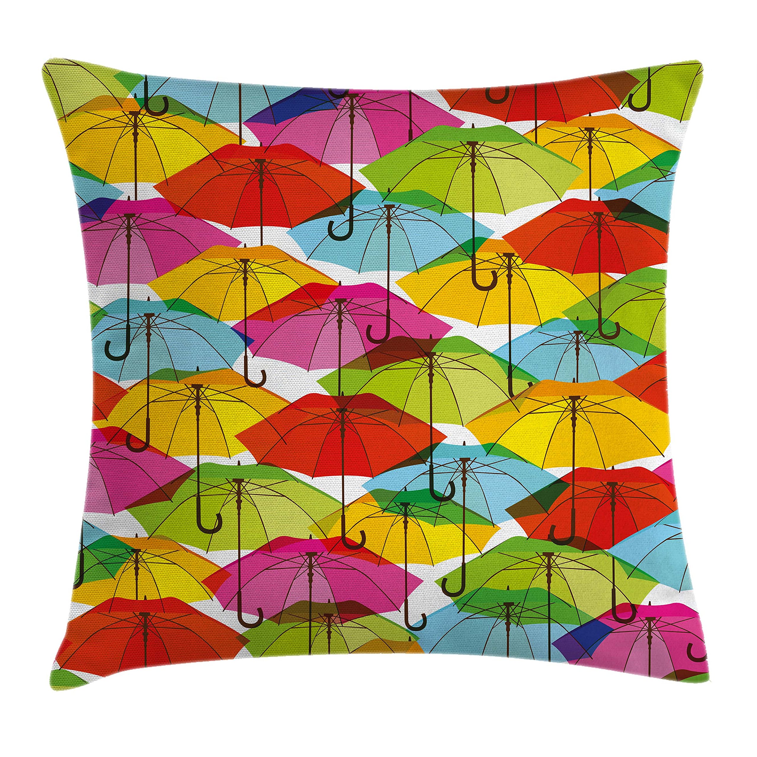 Ambesonne Modern Abstract Rain Themed Throw Pillow Cover 36x36 Inch - Vibrant Colorful Umbrella Design, Decorative Square Accent Cushion Case for Living Room, Bedroom, Sofa - Multicolor Home Decor