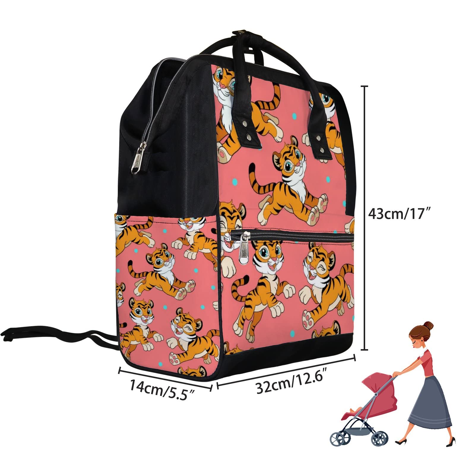 Waterproof Kawaii Yellow Tiger Diaper Backpack - Large Capacity Baby Nappy Changing Bag with Laptop Compartment | Durable Travel Backpack for Women & Men | Perfect for Daycare, Family Outings and Business Trips
