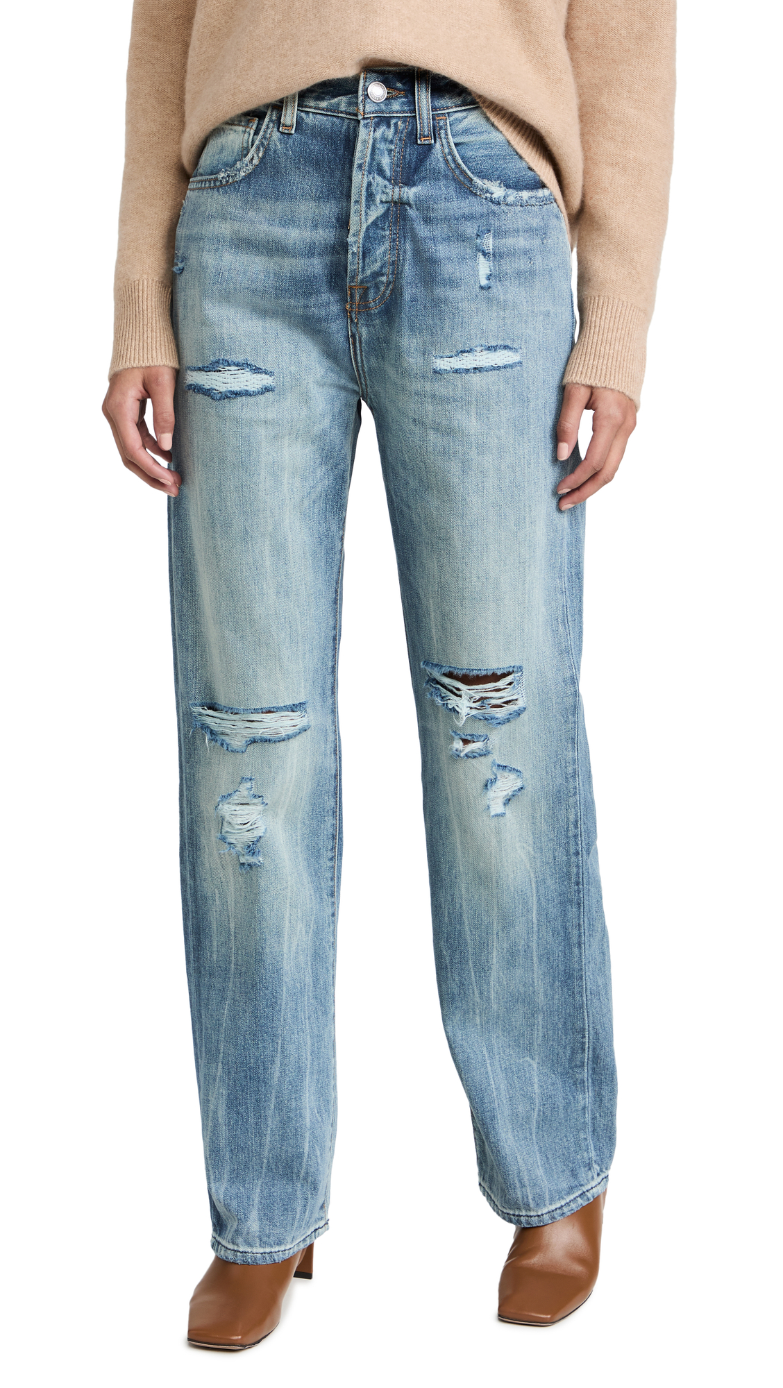 7 For All Mankind Women's Easy Straight Jeans - Classic Blue Denim Pants for Everyday Wear | Comfortable & Stylish Casual Outfits for Work, Shopping and Weekend