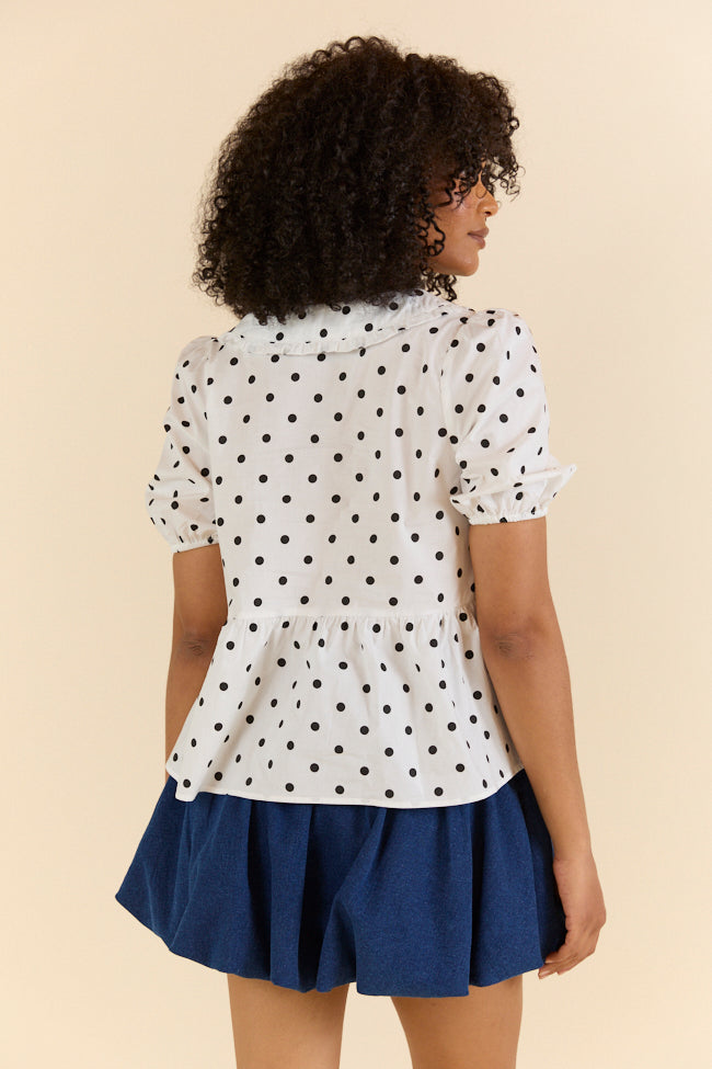 Elegant Ivory & Black Peter Pan Collar Polka Dot Blouse for Women - Vintage Inspired Office & Party Wear - Final Sale
