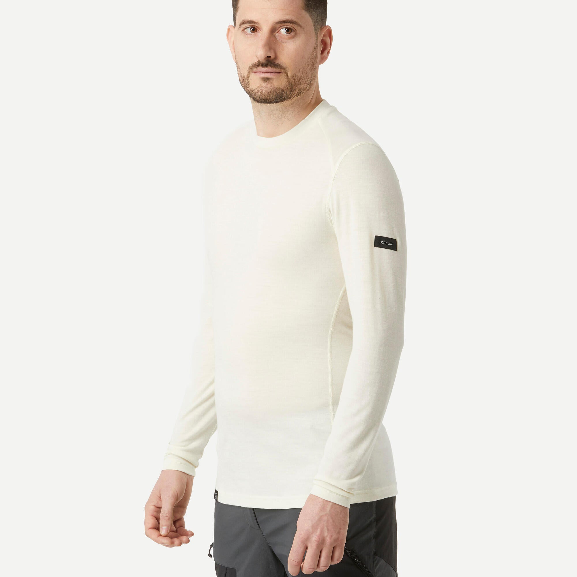 Forclaz Men's MT500 100% Merino Wool Long Sleeve Hiking Shirt - Warm & Breathable Base Layer for Outdoor Adventures & Winter Camping