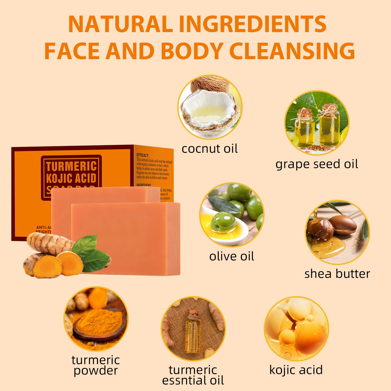 Turmeric & Kojic Acid Soap Bar 200g - Brightening Face & Body Wash for Dark Spots, Acne Treatment, Exfoliating & Cleansing - Natural Skin Lightening Soap for Glowing Complexion (Perfect for Daily Skincare Routine & Post-Sun Care)