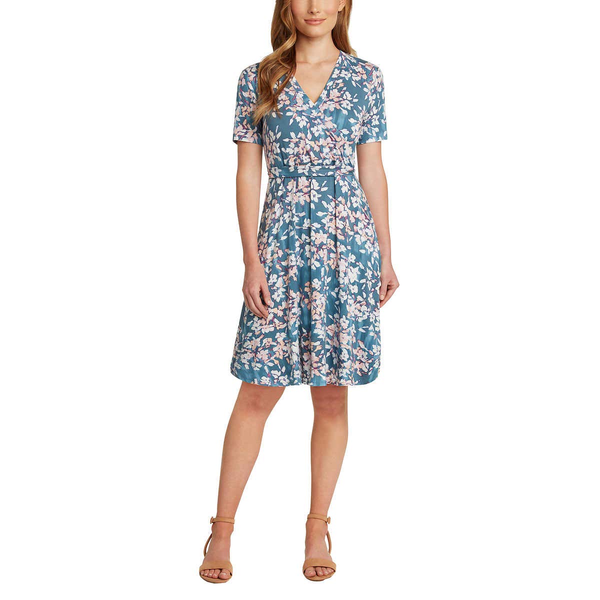 Matty M Women's Wrap Front Short Sleeve V-Neck Summer Dress - Casual & Party Wear for Beach, Office & Date Nights